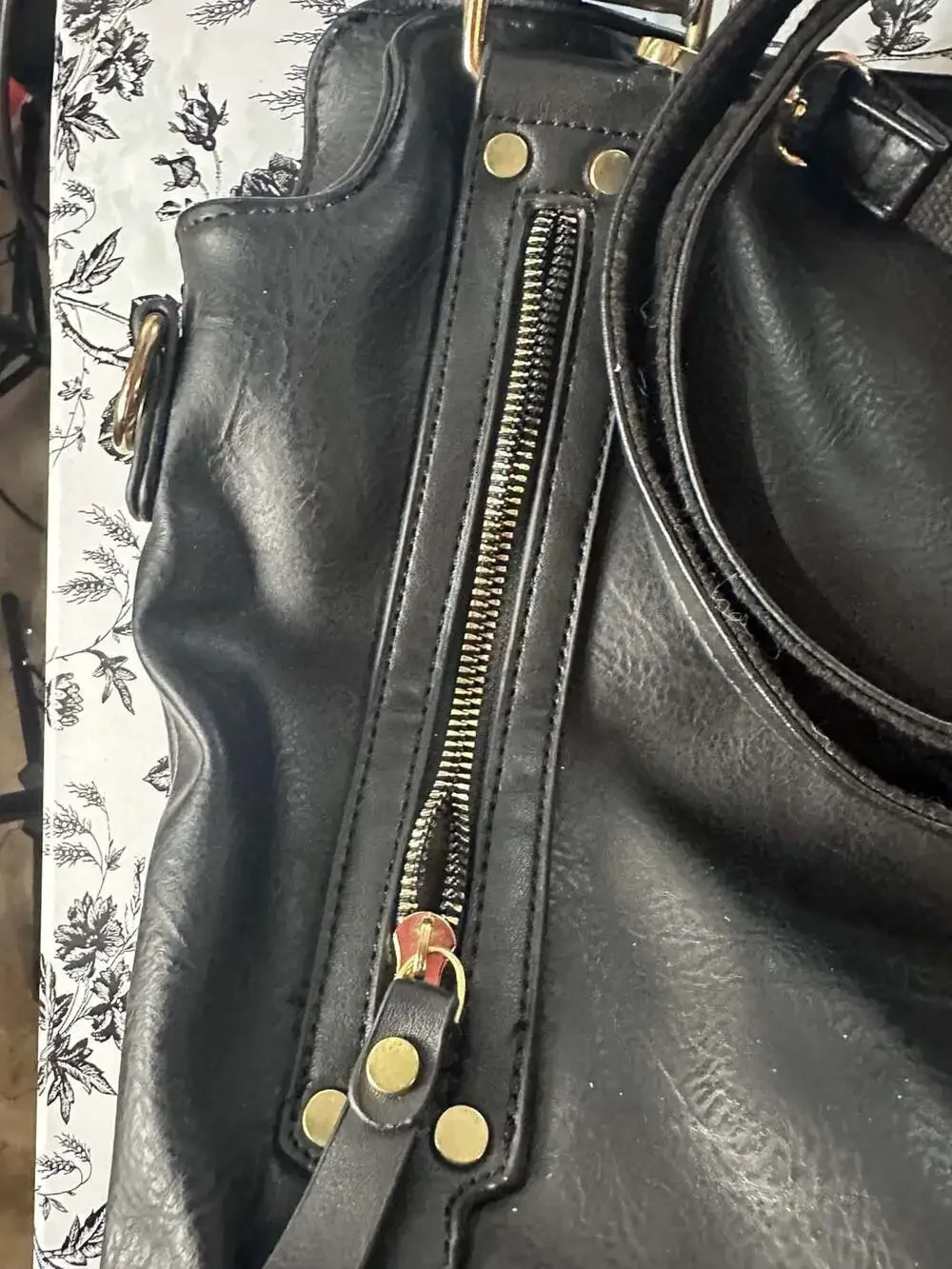 Unbranded Women's Black Faux Leather Multi-Zip Satchel Tote Handbag